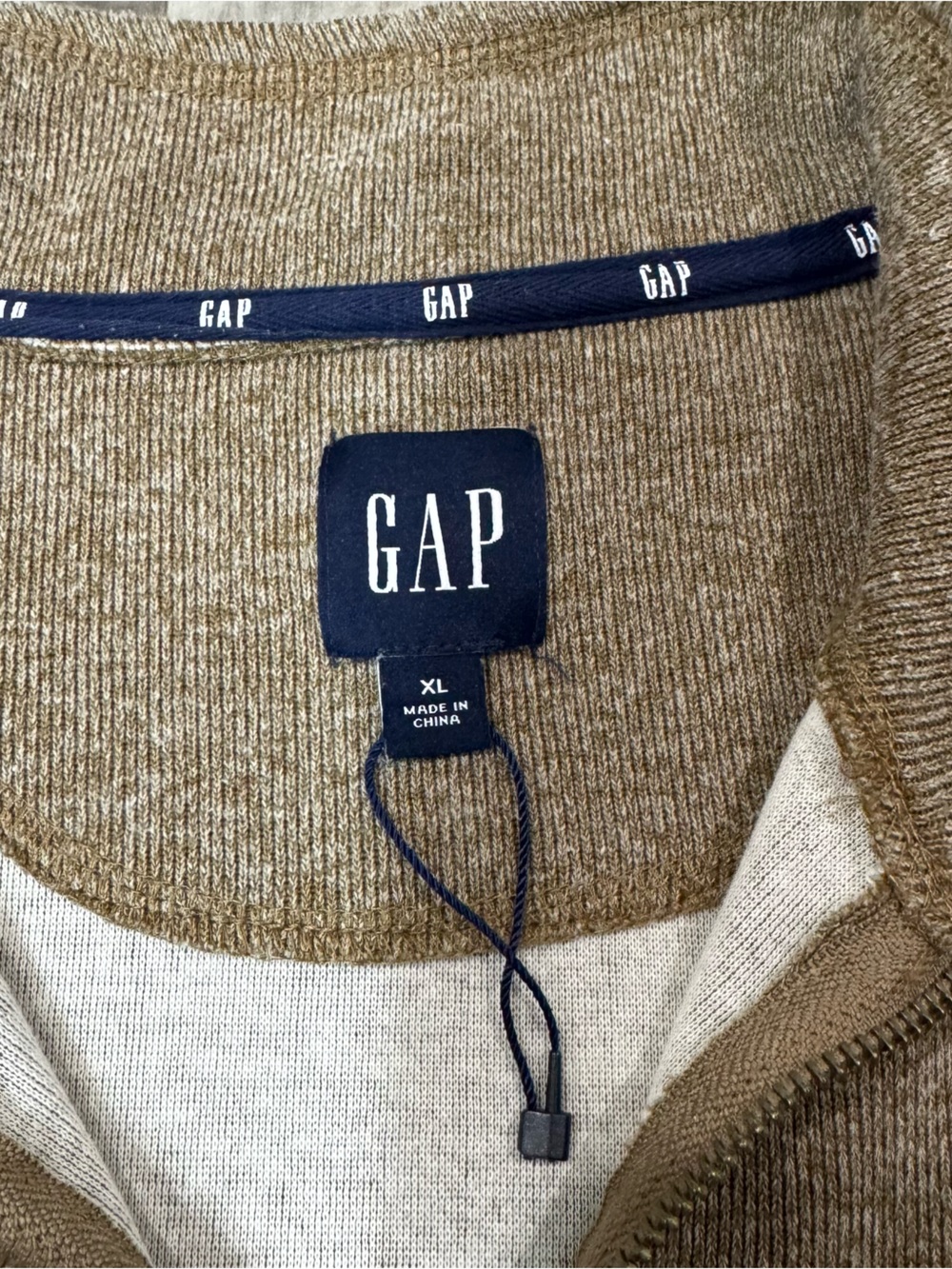 GAP XL Brown Heather Quarter Zip Pullover Sweater Mock Neck Cozy - Picture 3 of 4